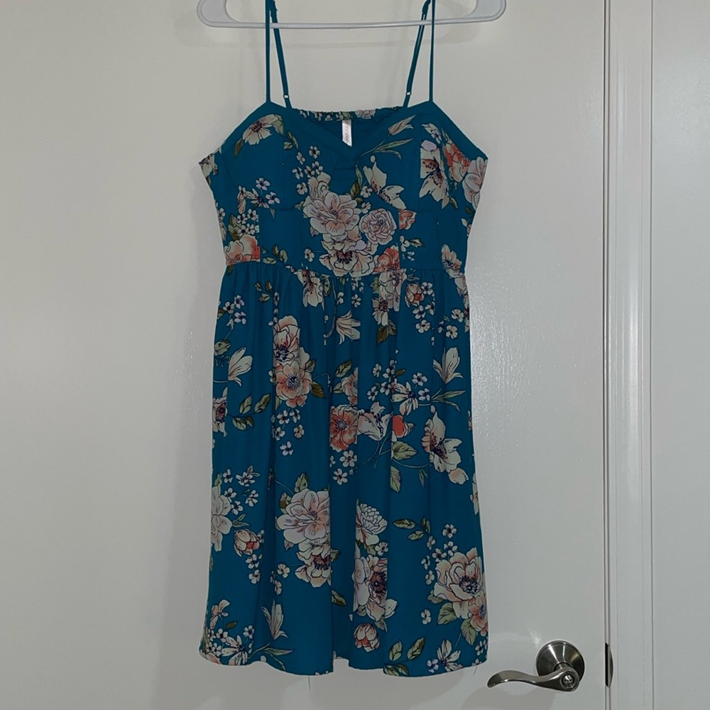 Xhilaration Blue Floral Mini Dress with Pockets. Size: XL